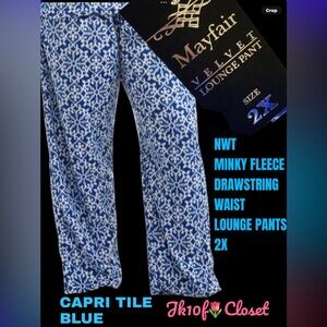 🌸NWT MAYFAIR 2X MINKY FLEECE CAPRI BLUE DRAWSTRING LOUNGE PANTS